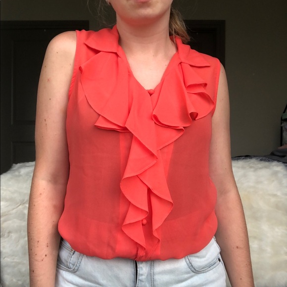 Red Sheer Frill Top with Buttons - Picture 1 of 6